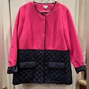 Crown & Ivy Pink and Navy Fleece Jacket Coat Sz Large